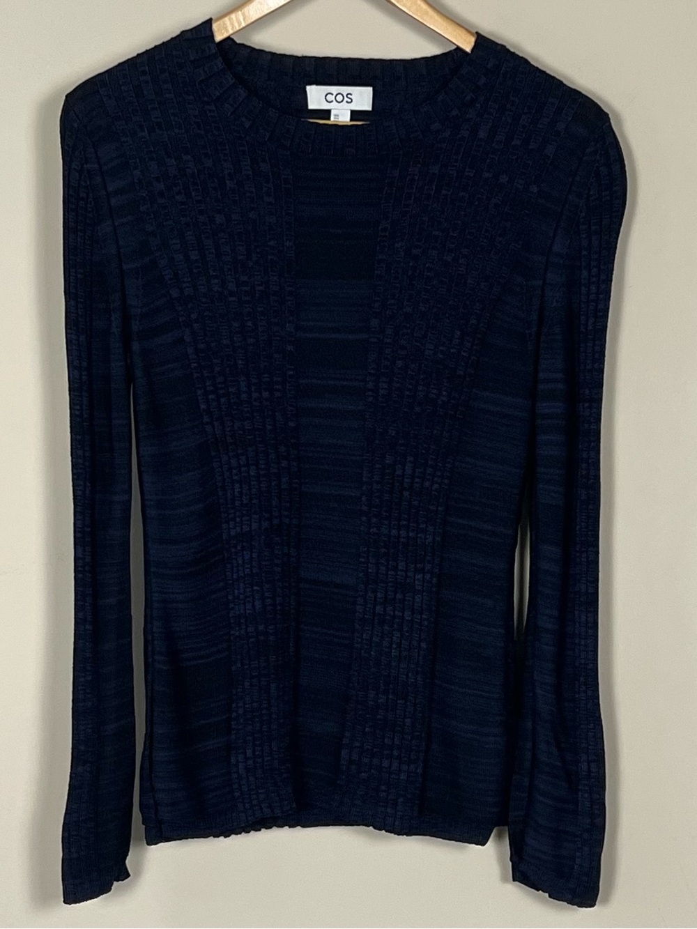 COS Flared-Sleeve Ribbed-Panel Dark Navy Blue Top Size M